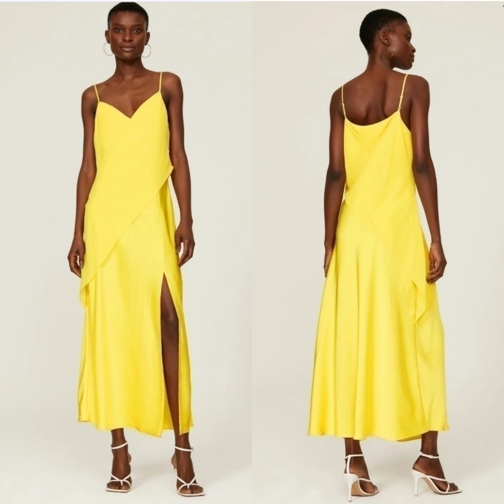 Saunders Collective Lara Bright Yellow Tiered Slinky Dress 10